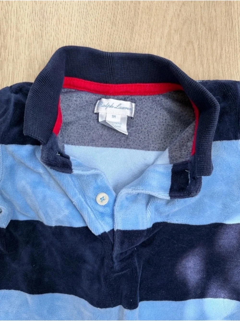 Ralph Lauren Light Blue & Navy Striped Polo Footie 9 months